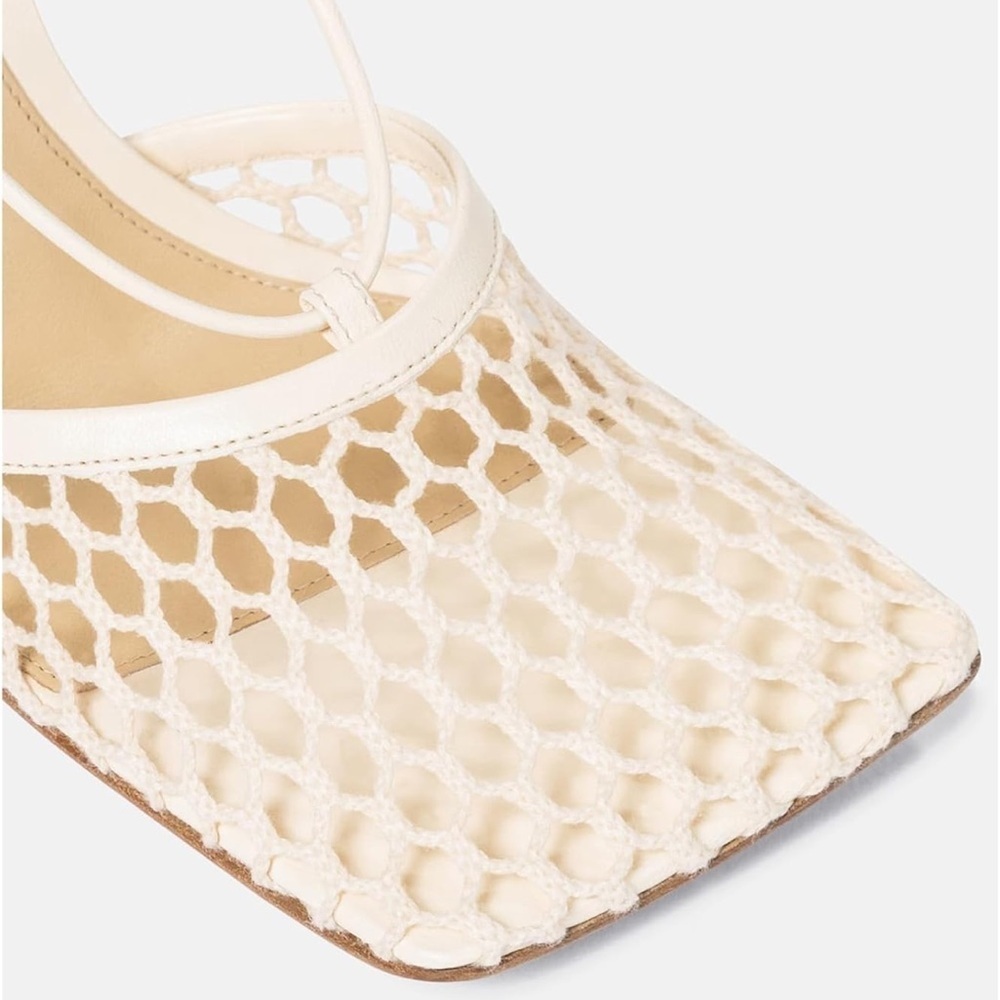 Olomisa Mesh Heels for Women - Wrap-up Heels with Square Toe & Strappy Fishnet - Picture 3 of 6